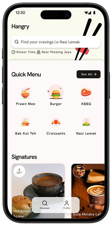 Hangry home screen with search